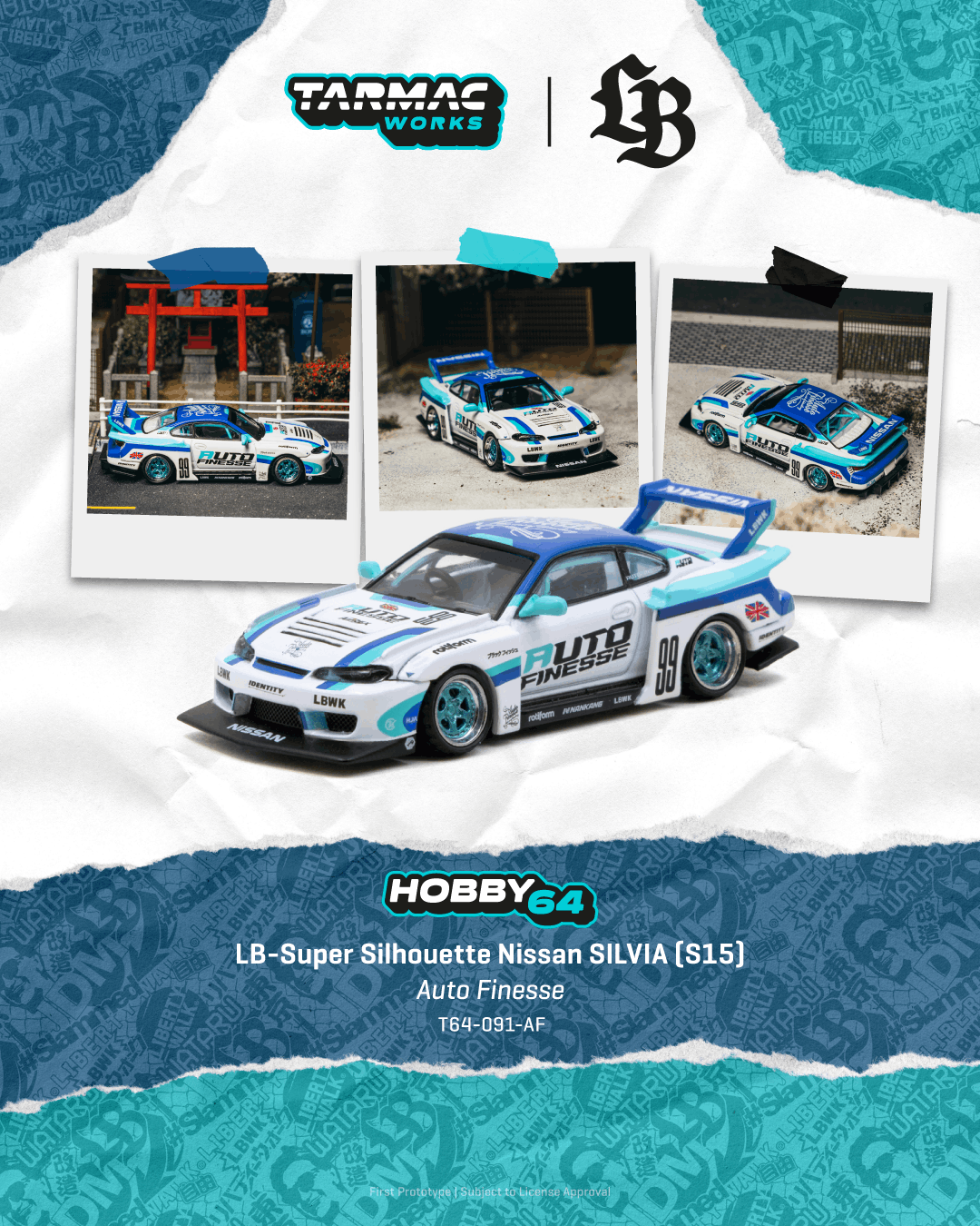 (PREORDER) TARMAC WORKS HOBBY64 LB - SUPER SILHOUETTE NISSAN SILVIA (S15) T64 - 091 - AF 1:64 diecast model