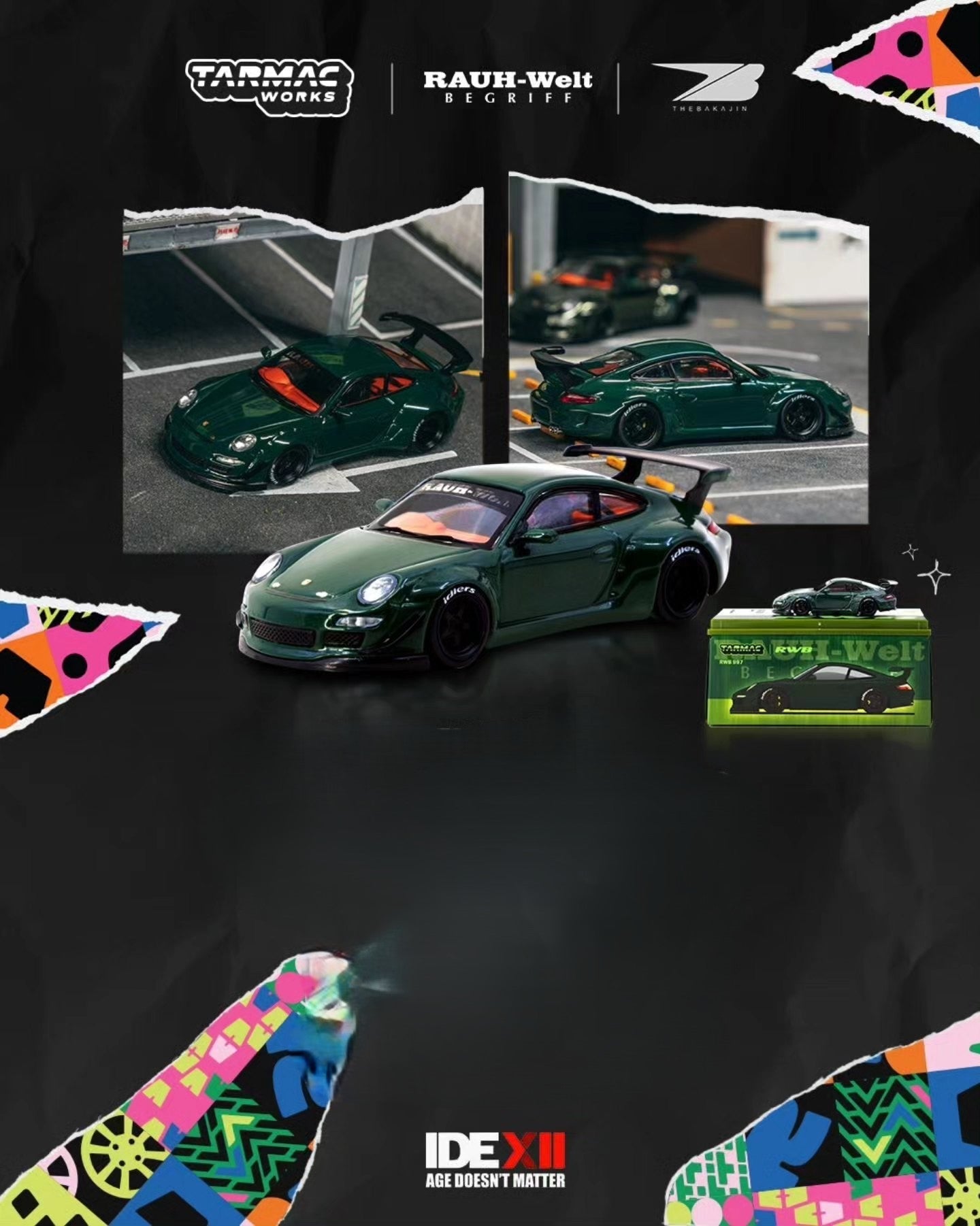 TARMAC WORKS 1/64 RWB 997 Green IDE 2025 Exclusive Event Model T64 - TL057 - GR 1:64 diecast model