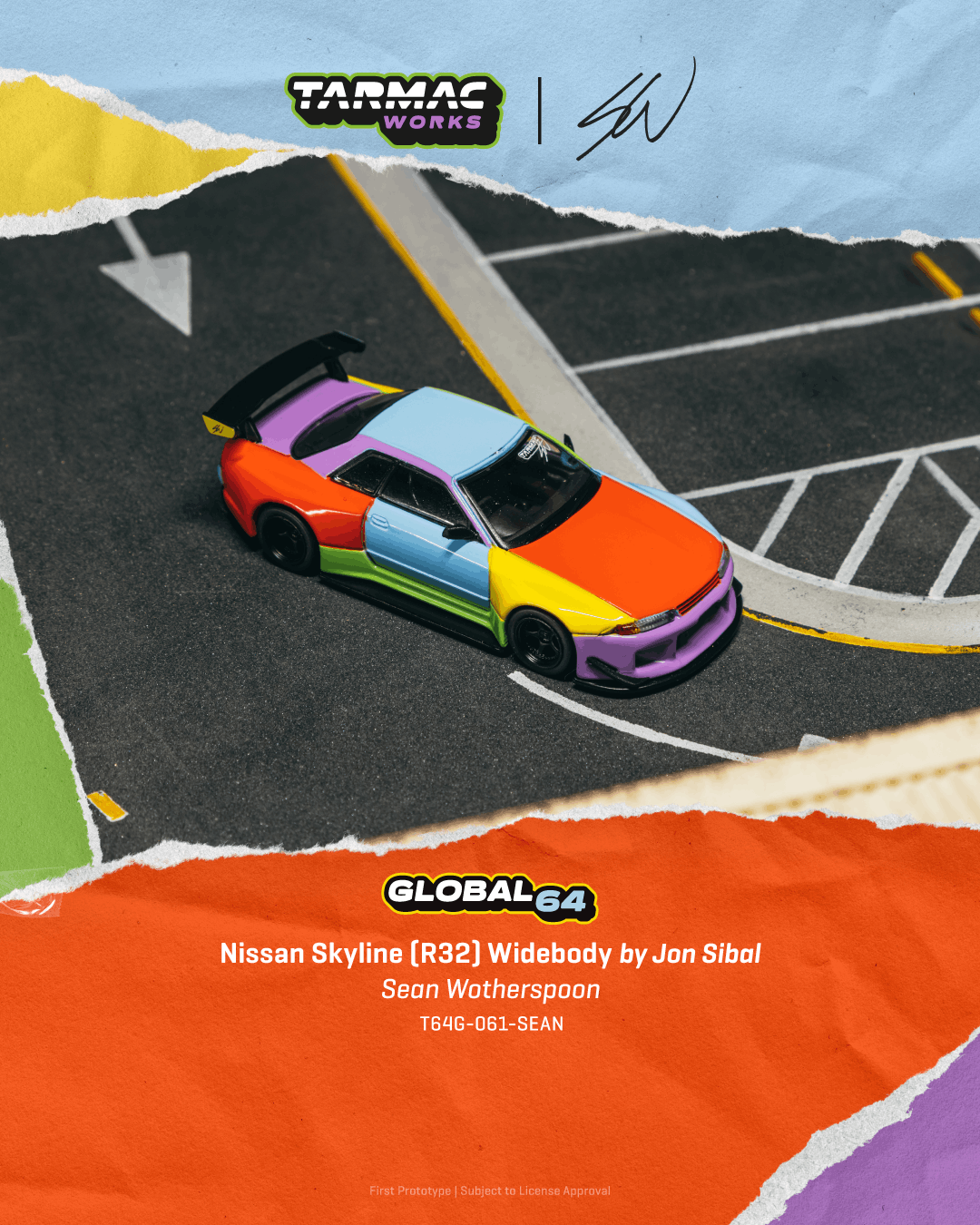 (PREORDER) TARMAC WORKS GLOBAL64 NISSAN SKYLINE (R32) WIDEBODY BY JON SIBAL X SEAN WOTHERSPOON T64G - 061 - SEAN 1:64 diecast model