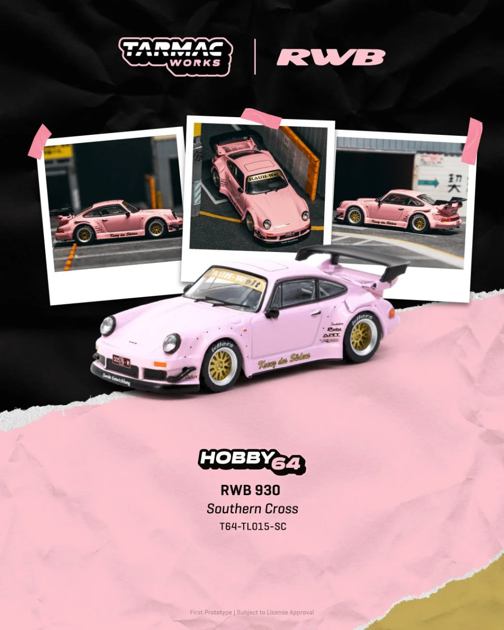 Tarmac Works 1/64 RWB 930 Porsche in Southern Cross livery, acrylic display case