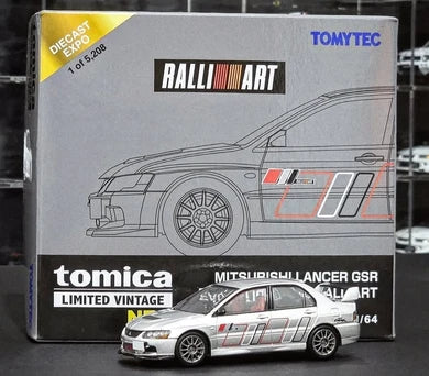 Tomytec 1/64 Mitsubishi Lancer GSR Evolution IX MR Ralliart diecast model, white livery