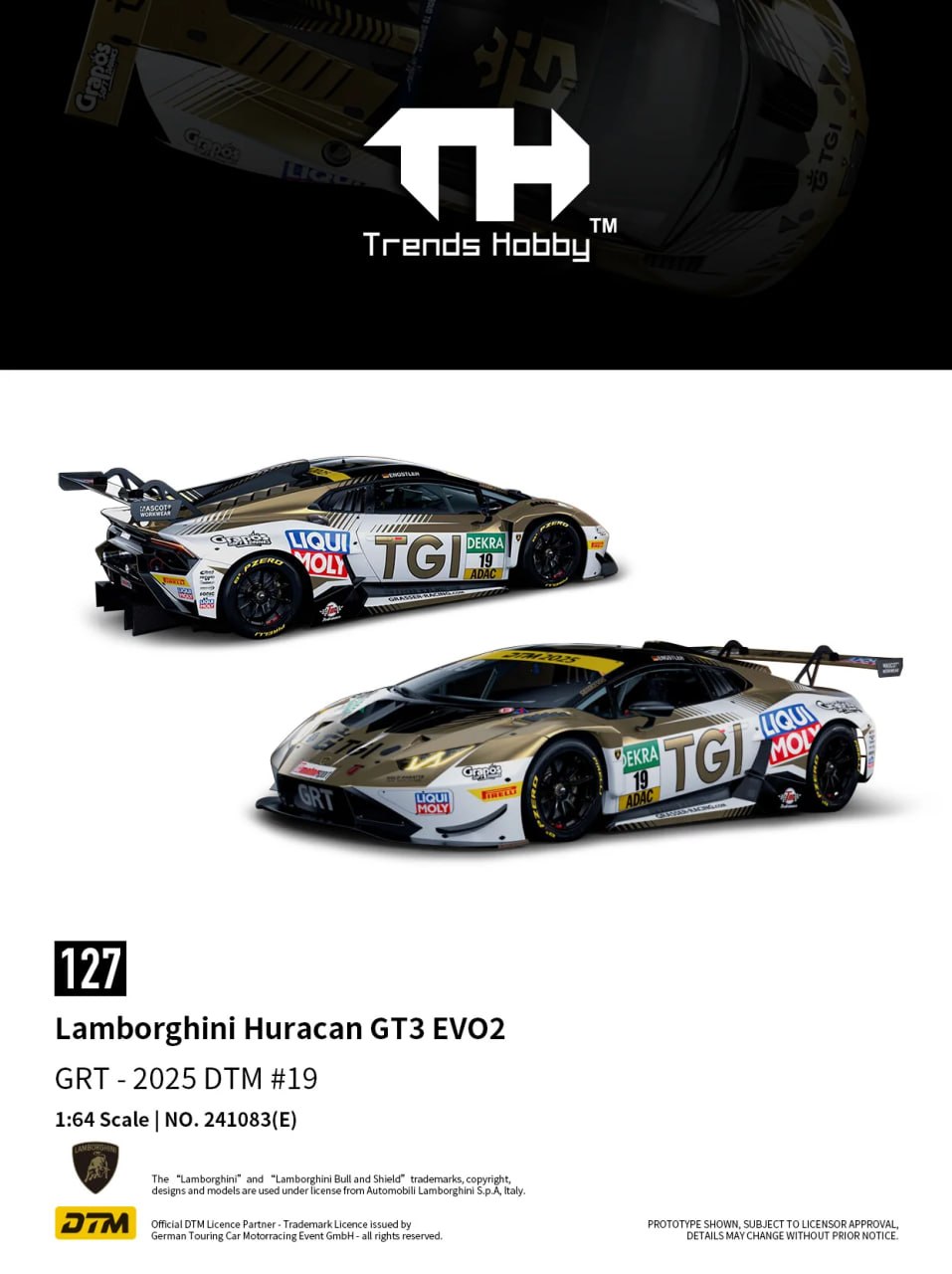 Trends Hobby 1:64 Lamborghini Huracán GT3 Evo2 DTM 2025 race car #19