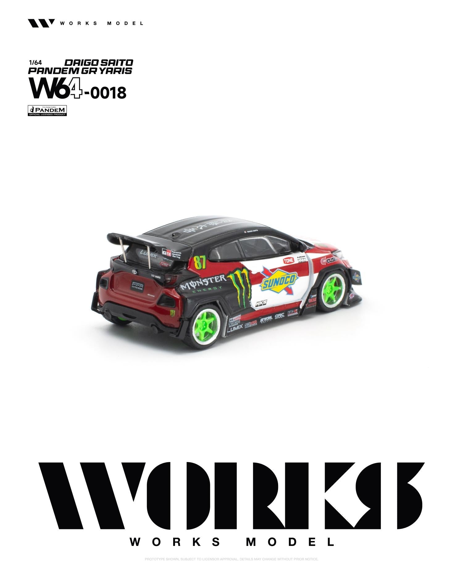 (PREORDER) WORKS 1/64 PANDEM GR YARIS DAIGO SAITO W640018 1:64 diecast model