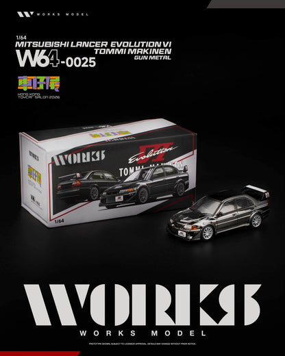 Works 1/64 Mitsubishi Lancer Evolution VI in Gun Metal diecast model