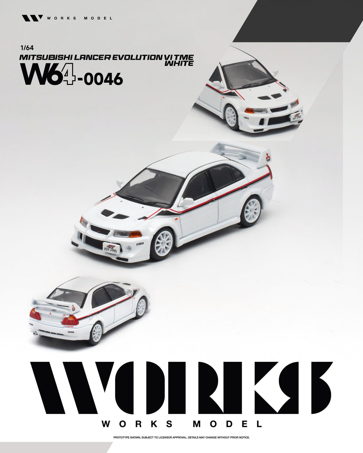 Works 1/64 white Mitsubishi Lancer Evolution VI Tommi Makinen diecast model
