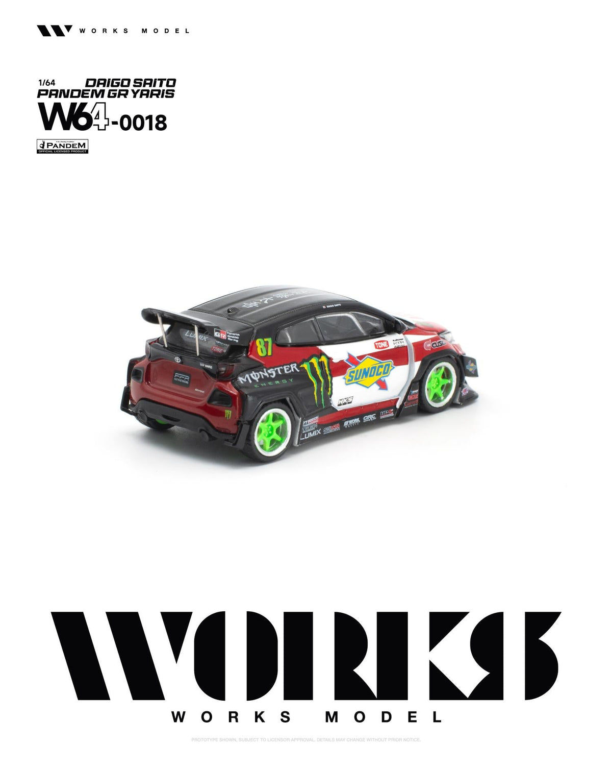 Daigo Saito Pandem GR Yaris collector car at three-quarter angle